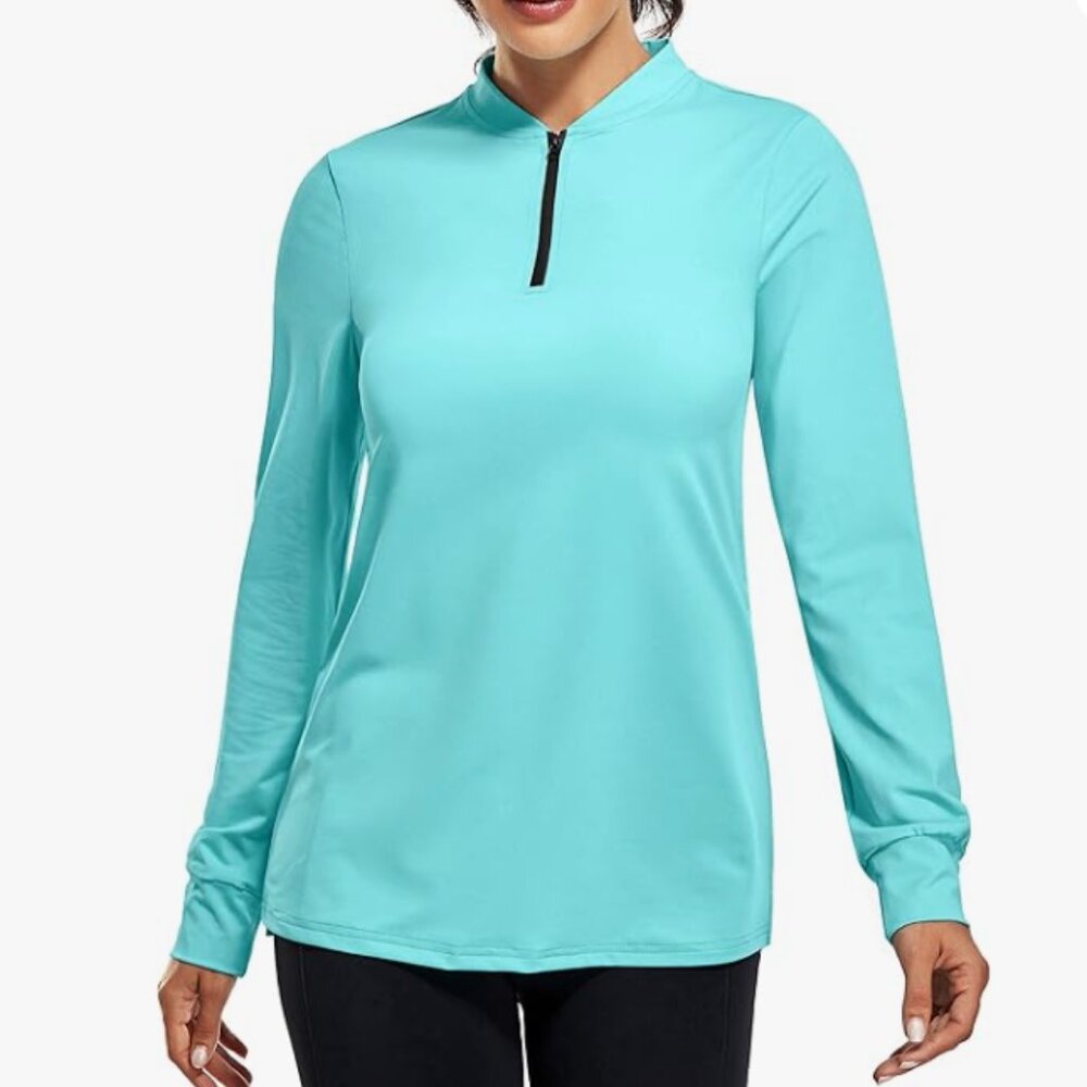 CHICHO Women Golf Quarter Zip UPF 50+ Sun Protection Top - XL - Turquoise‎